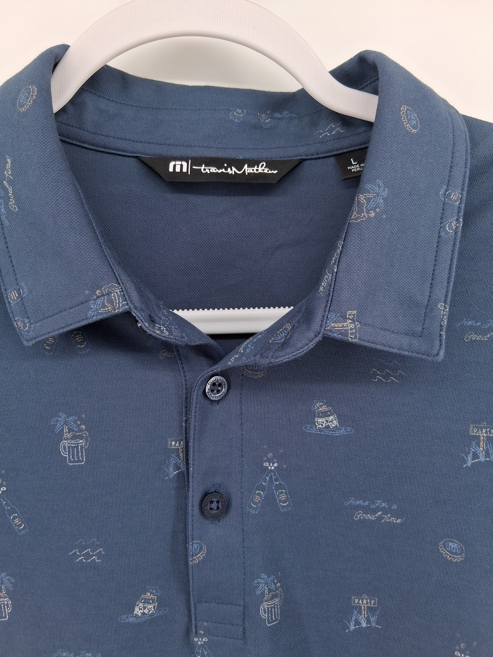 Travis Mathew Slate Blue Short-Sleeve Polo with Mini Island Print
